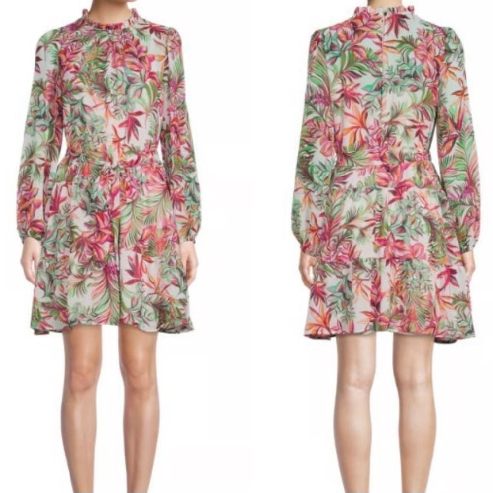 Julia Jordan floral belted dress - size 16 - cream/pink/green - Picture 1 of 12